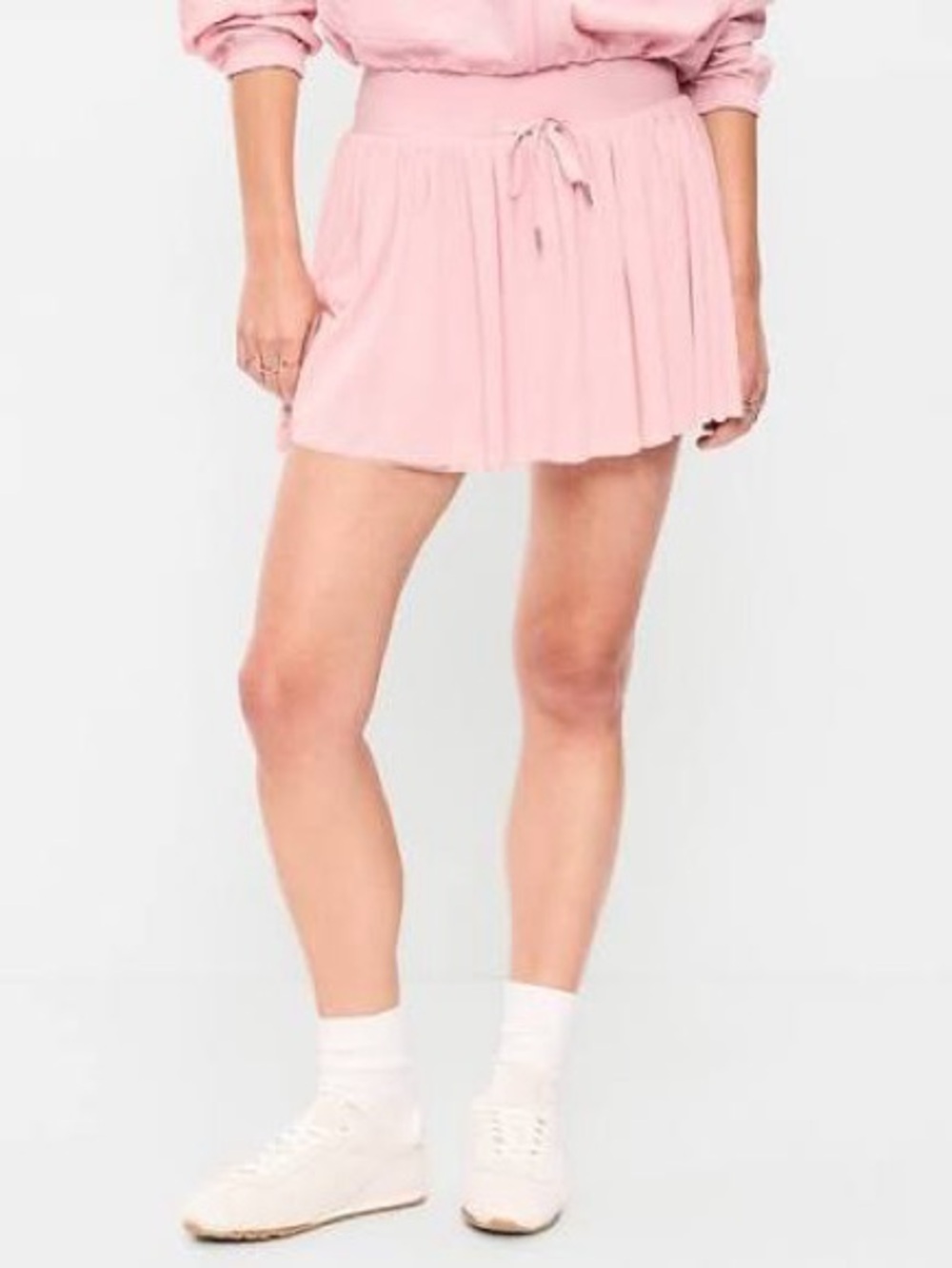 Pink Drawstring Pleated Mini Skirt